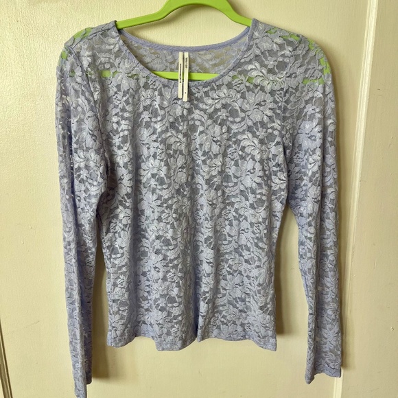 Anthropologie Sheer Lace Long Sleeve Top - Lavender, Size M - Picture 1 of 3